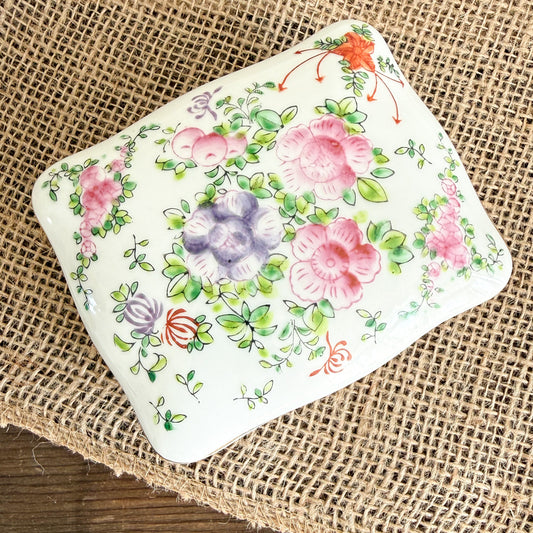 Nora Vintage Ceramic Hand Painted Floral Jewelry box with Lid