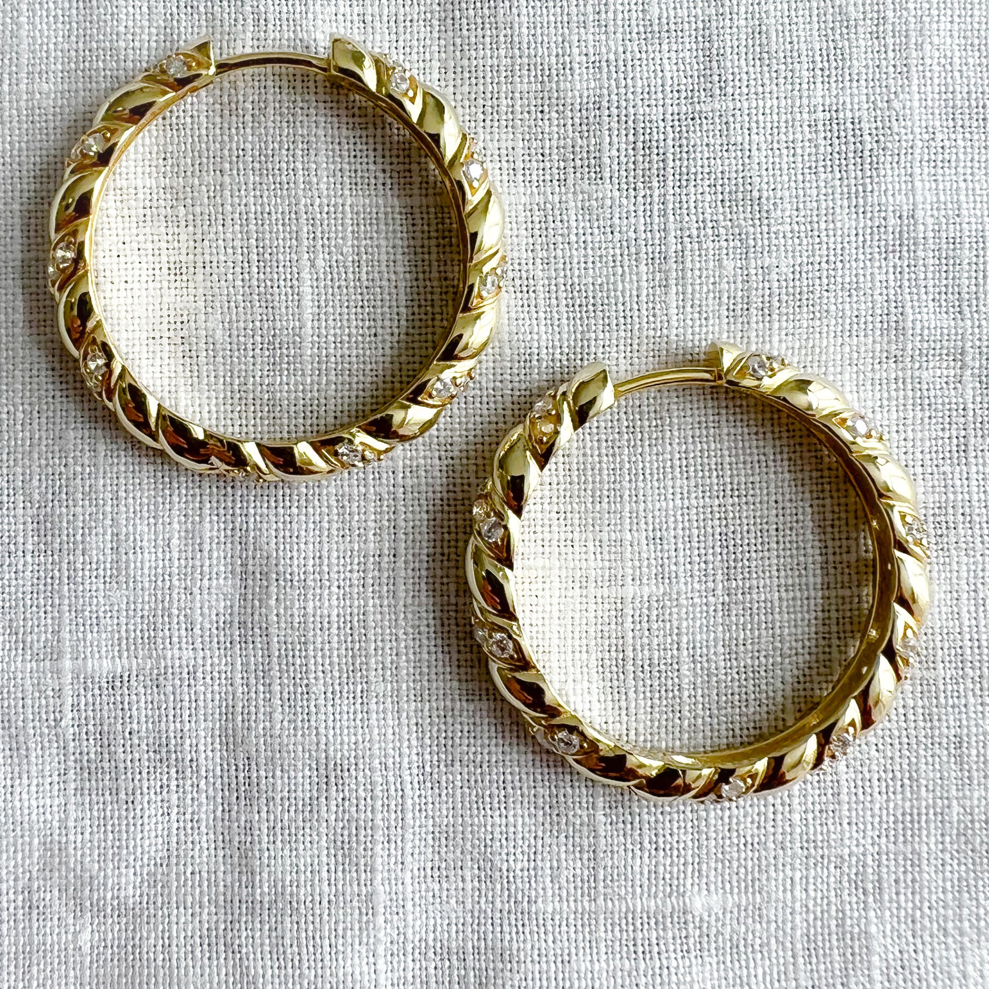 Hepburn Gold Twist Design Pave Crystal Medium Hoop Earrings - BelleStyle