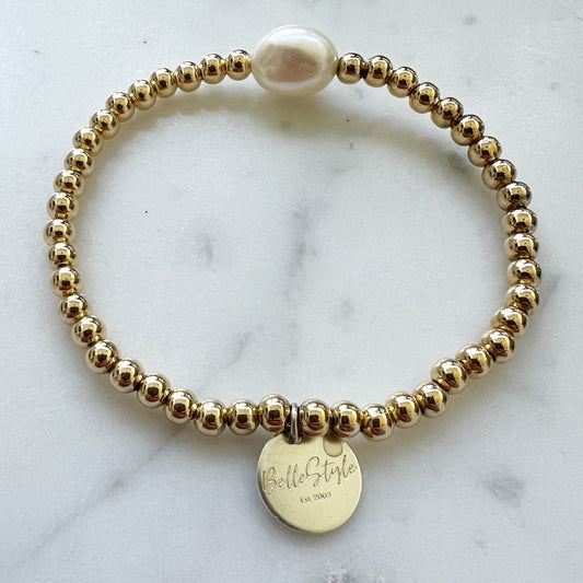 Trevie Freshwater Pearl Gold Bead Bracelet - BelleStyle