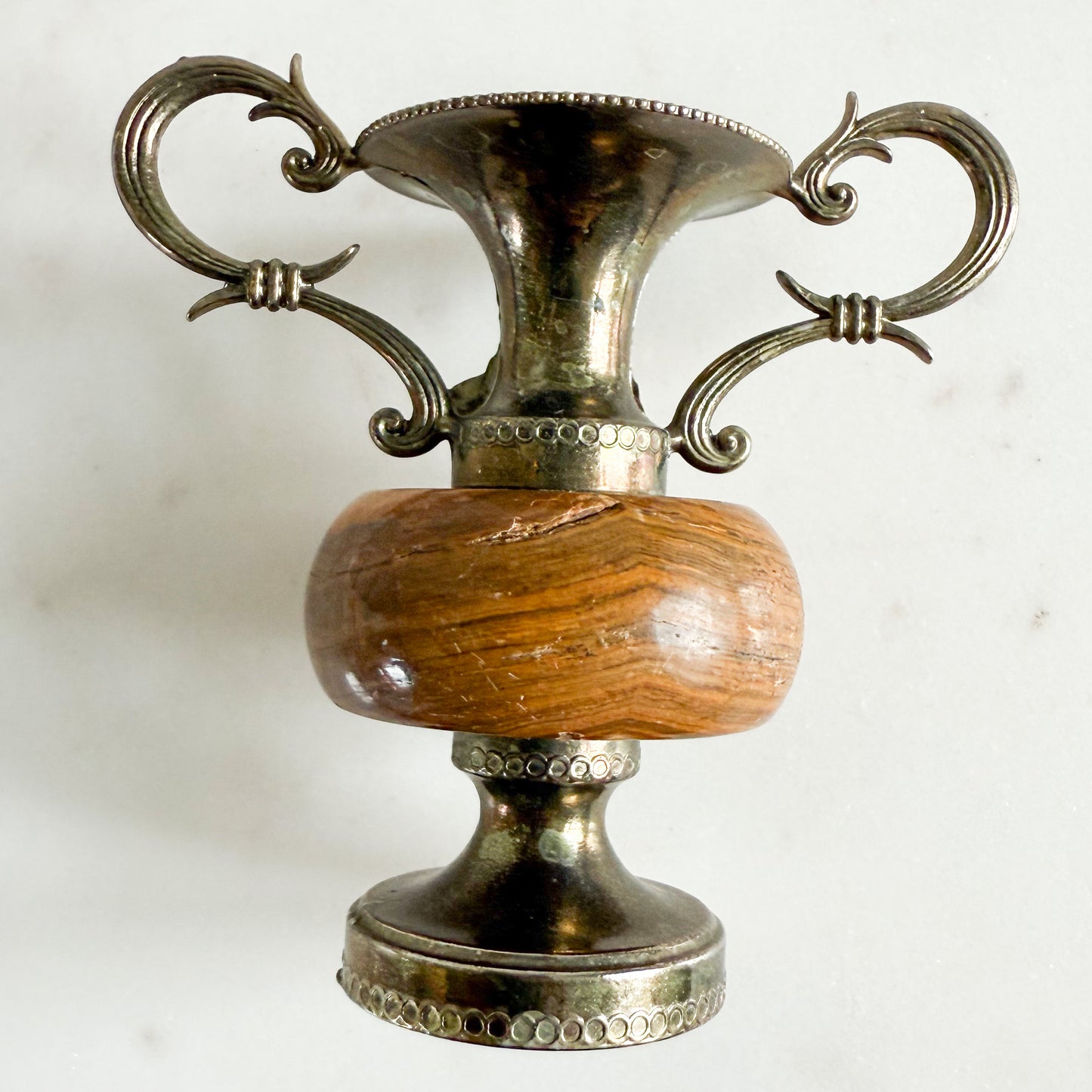 Duncan Antique Jasper Brass Double Handle Mini Stem Vase