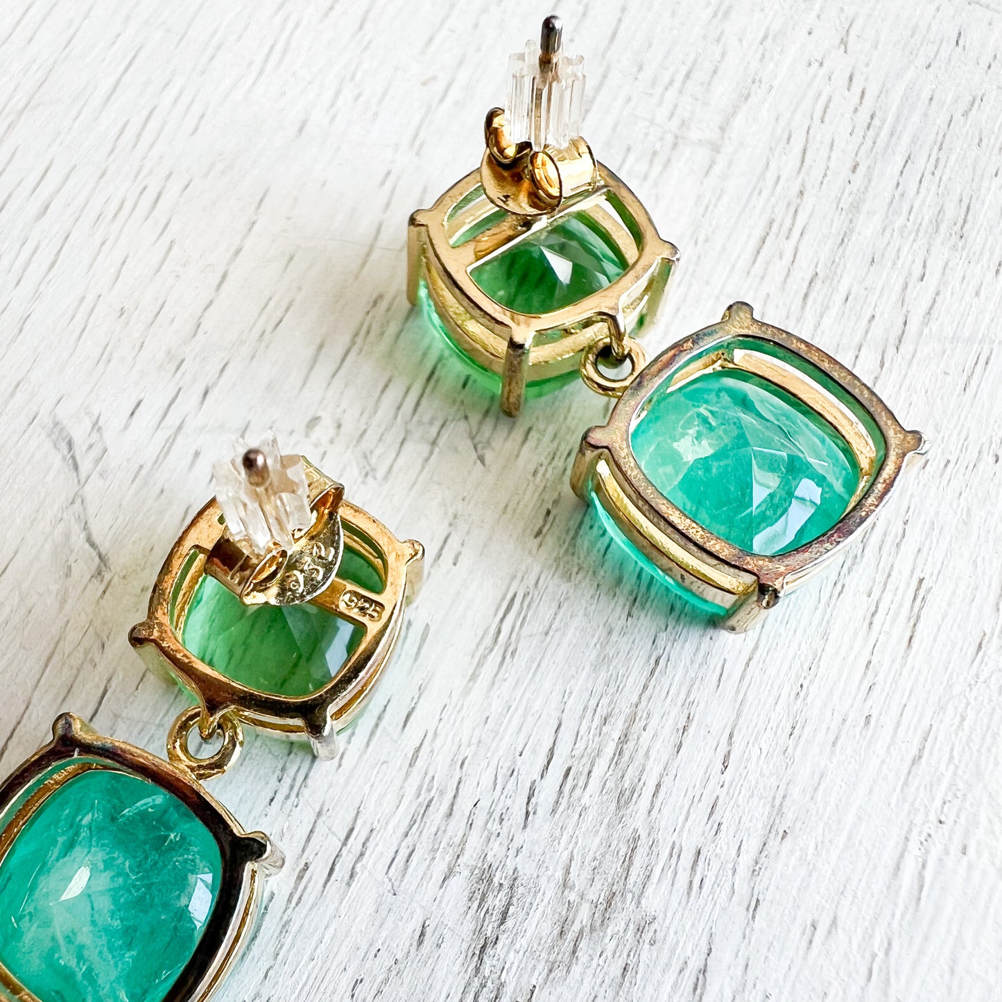 Pine Crystal Amazonite Gold 925 Statement Earrings