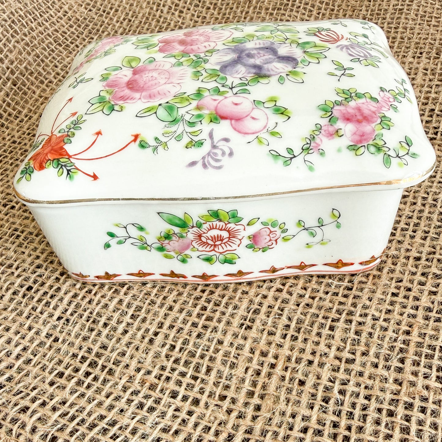Nora Vintage Ceramic Hand Painted Floral Jewelry box with Lid