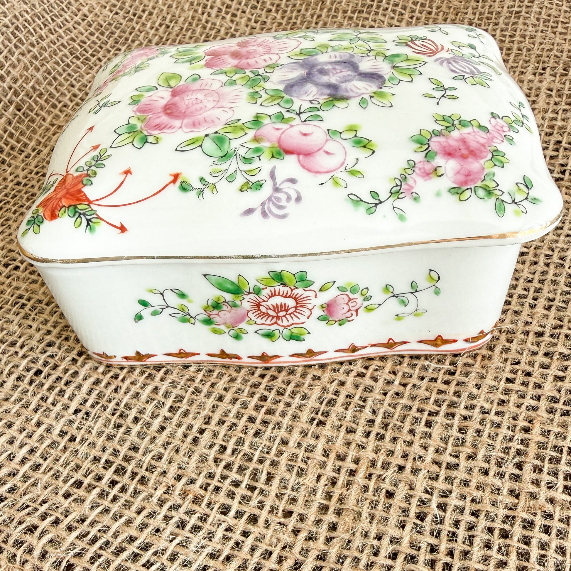 Nora Vintage Ceramic Hand Painted Floral Jewelry box with Lid
