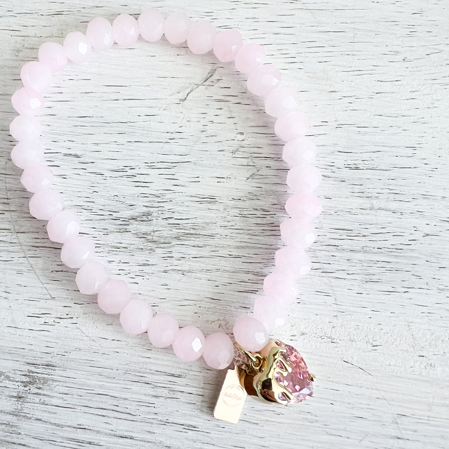 Drippy Strawberry Charm Rose Quartz Bracelet