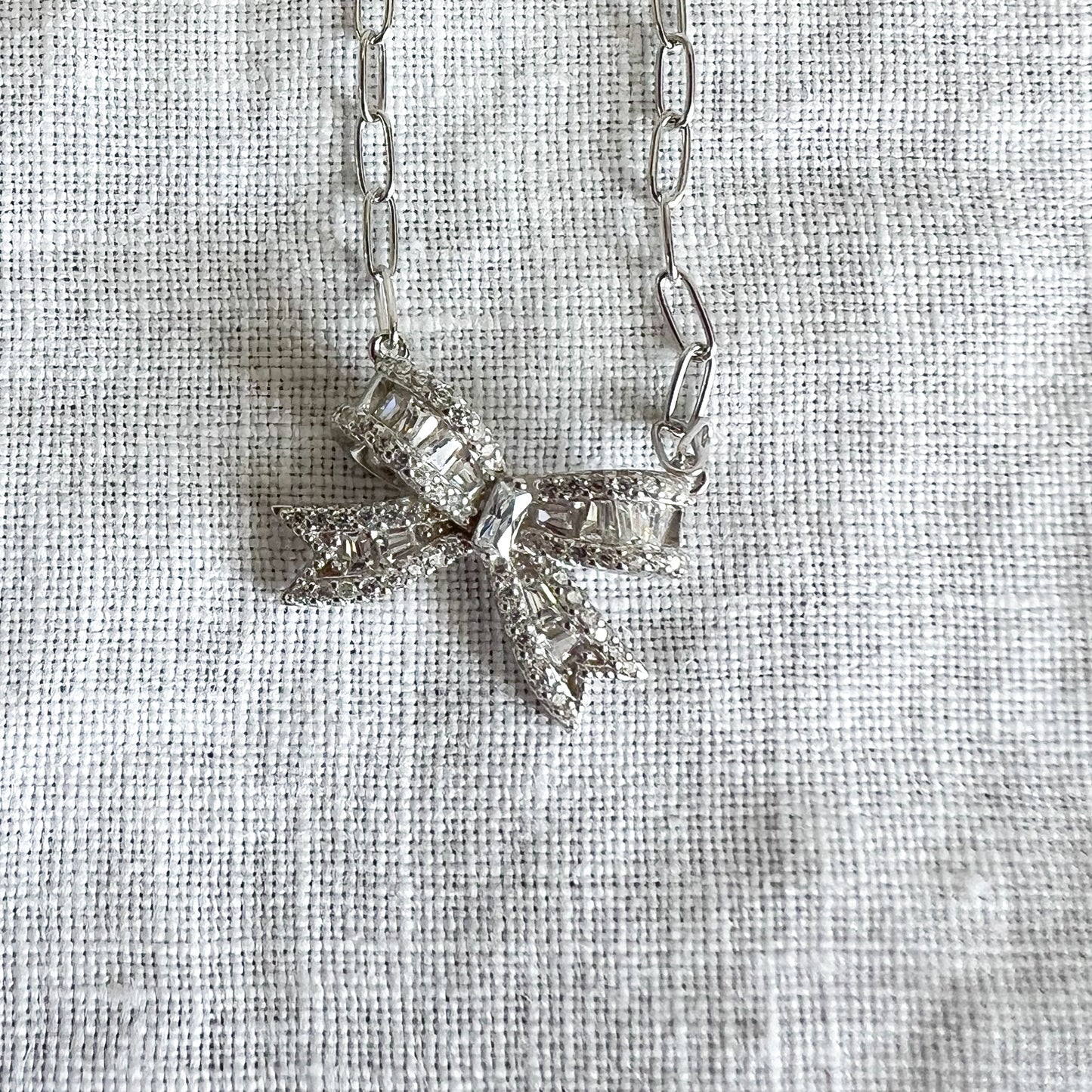 Belle Bow Baguette Crystal 925 Necklace