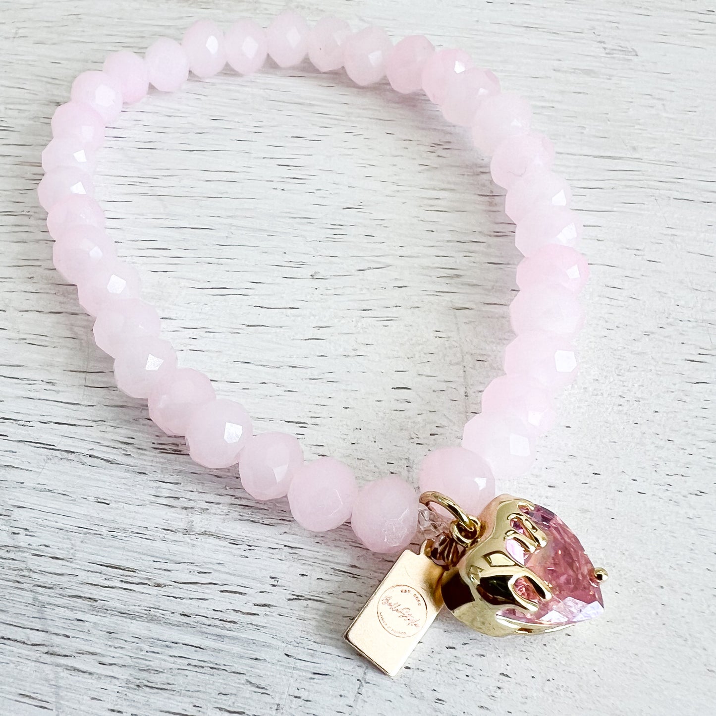 Drippy Strawberry Charm Rose Quartz Bracelet