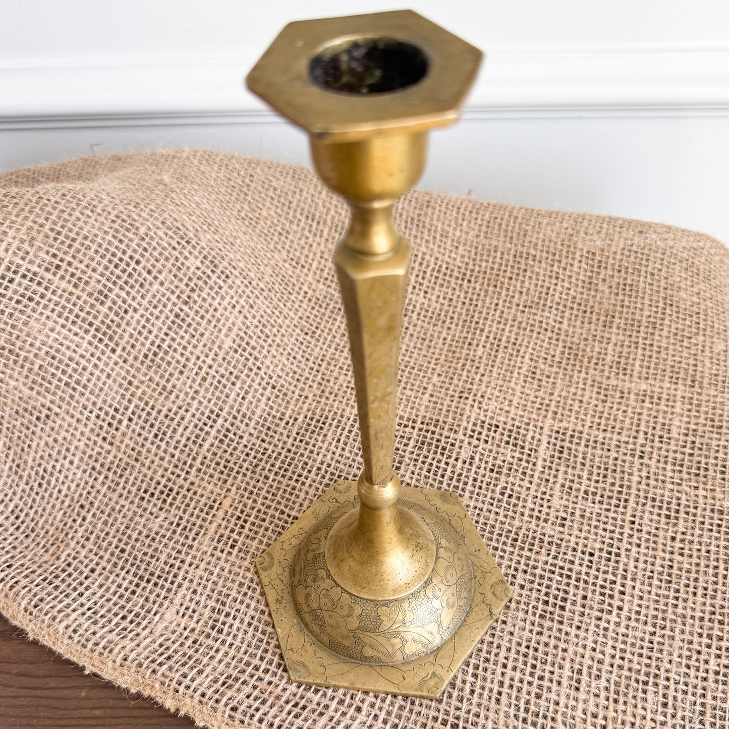 Floral Vintage Tall Brass Candle Holder with Candlestick