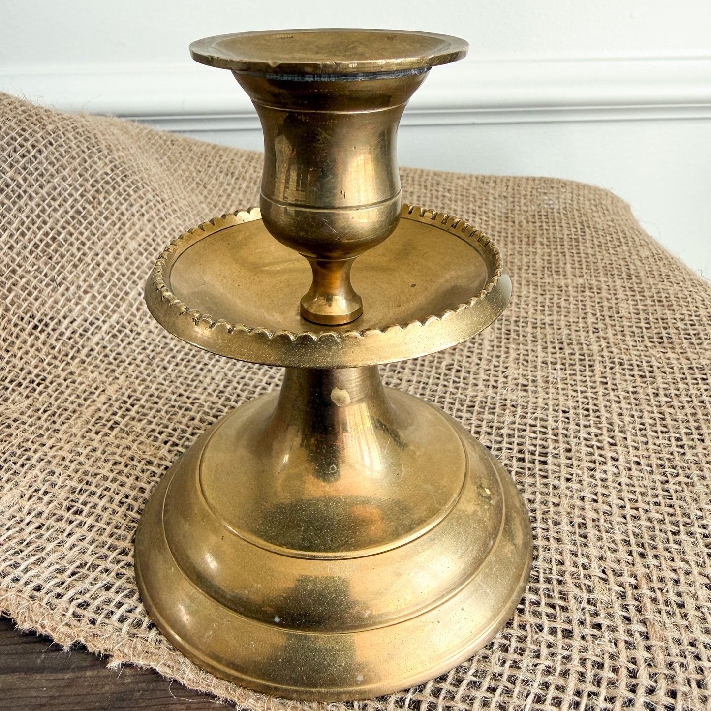 Loretta Scalloped Vintage Brass CandleHolder with Candlestick