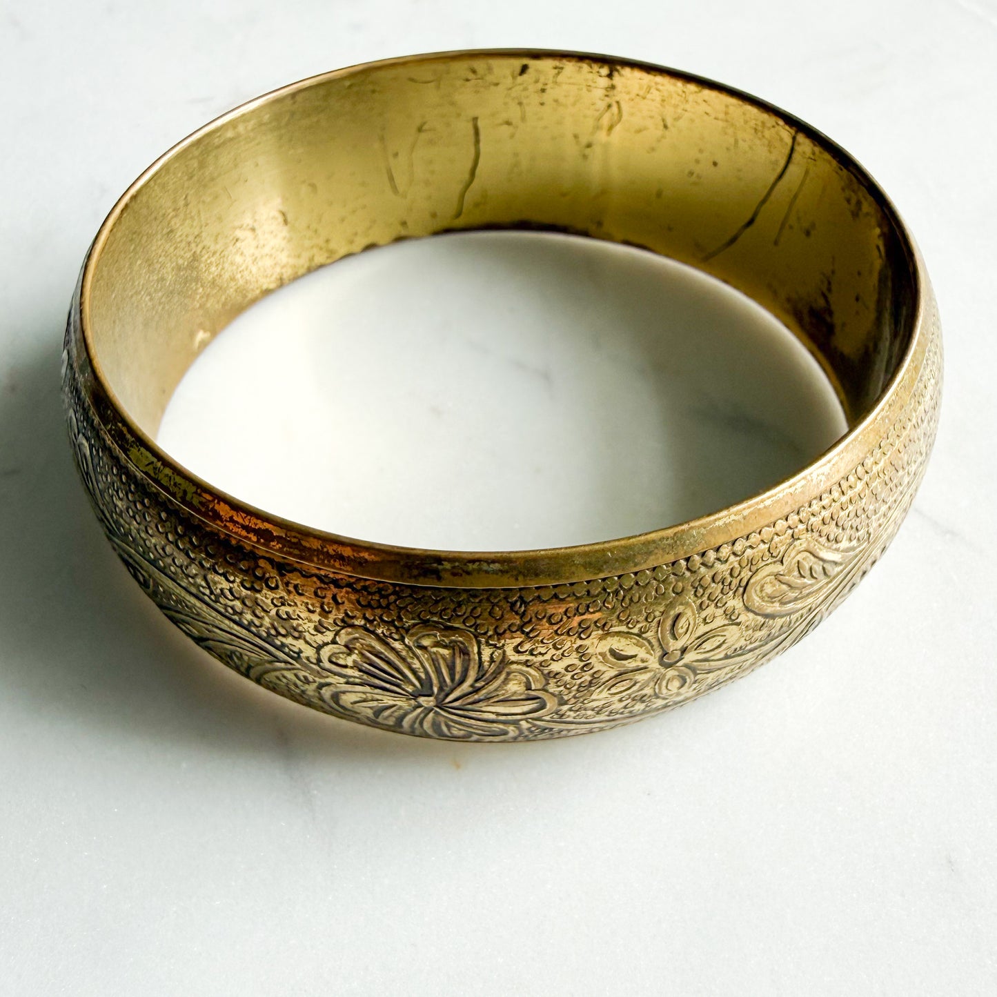 Polly Brass Filigree Thick Bangle Bracelet