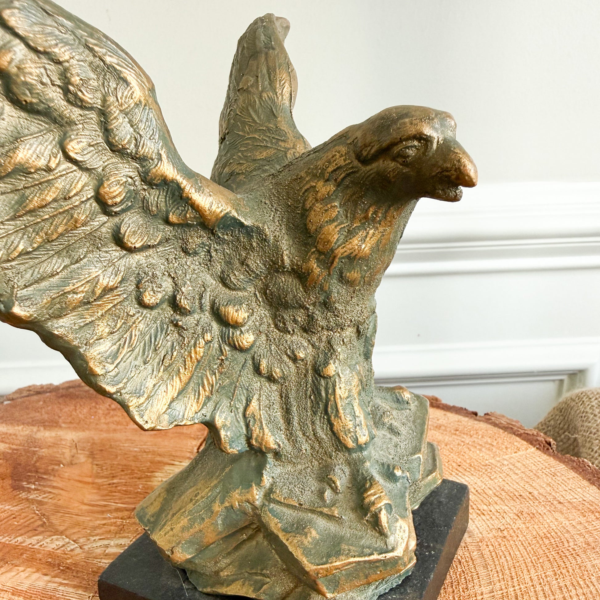 Washington Antique Flying Eagle MCM Rustic Folk Art Carved Figurine on Stand - BelleStyle