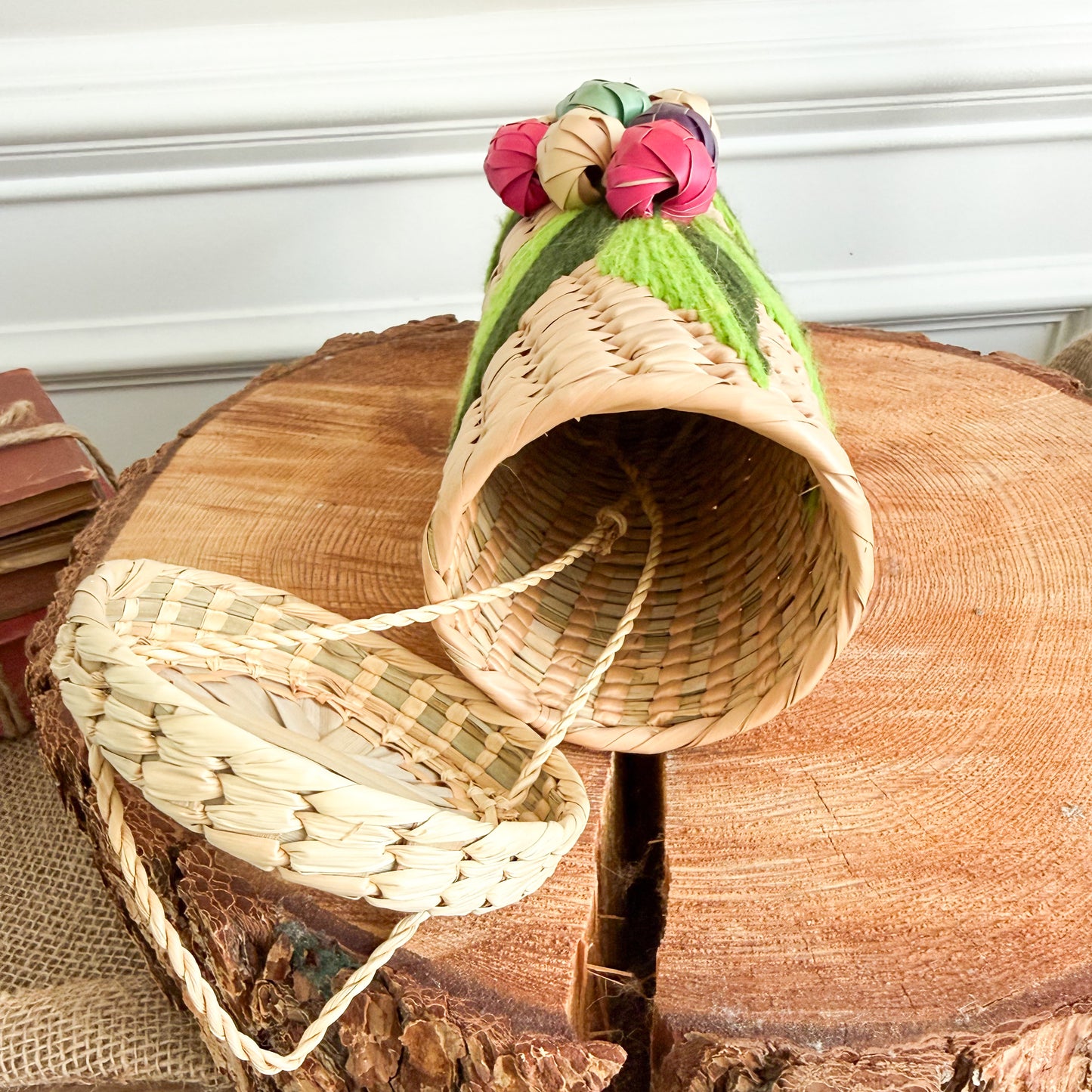 Raspberry Bohemian Vintage Fine Palm Woven Wine Carrier