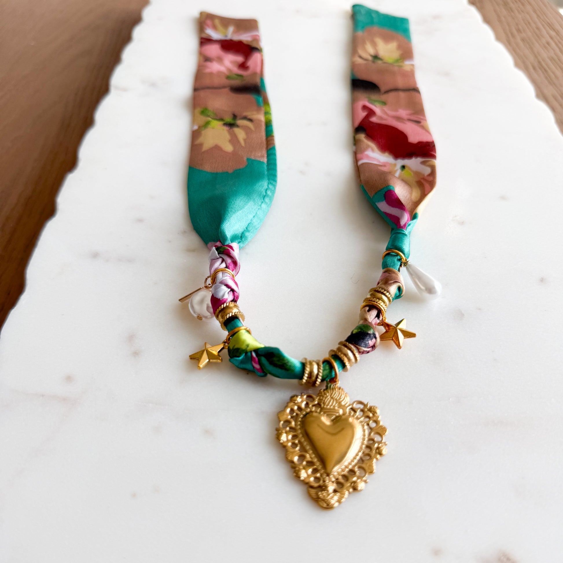 Chambornay Gold Sacred Heart Charm Bandana Necklace