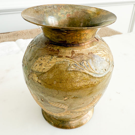 Vintage Brass Leaf Short Vase