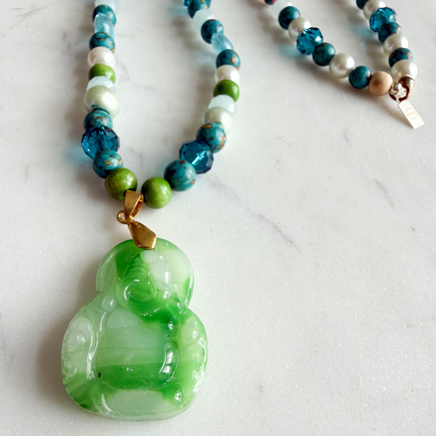 Green Semi-Precious Vintage Jade Buddha Pendent Necklace - BelleStyle