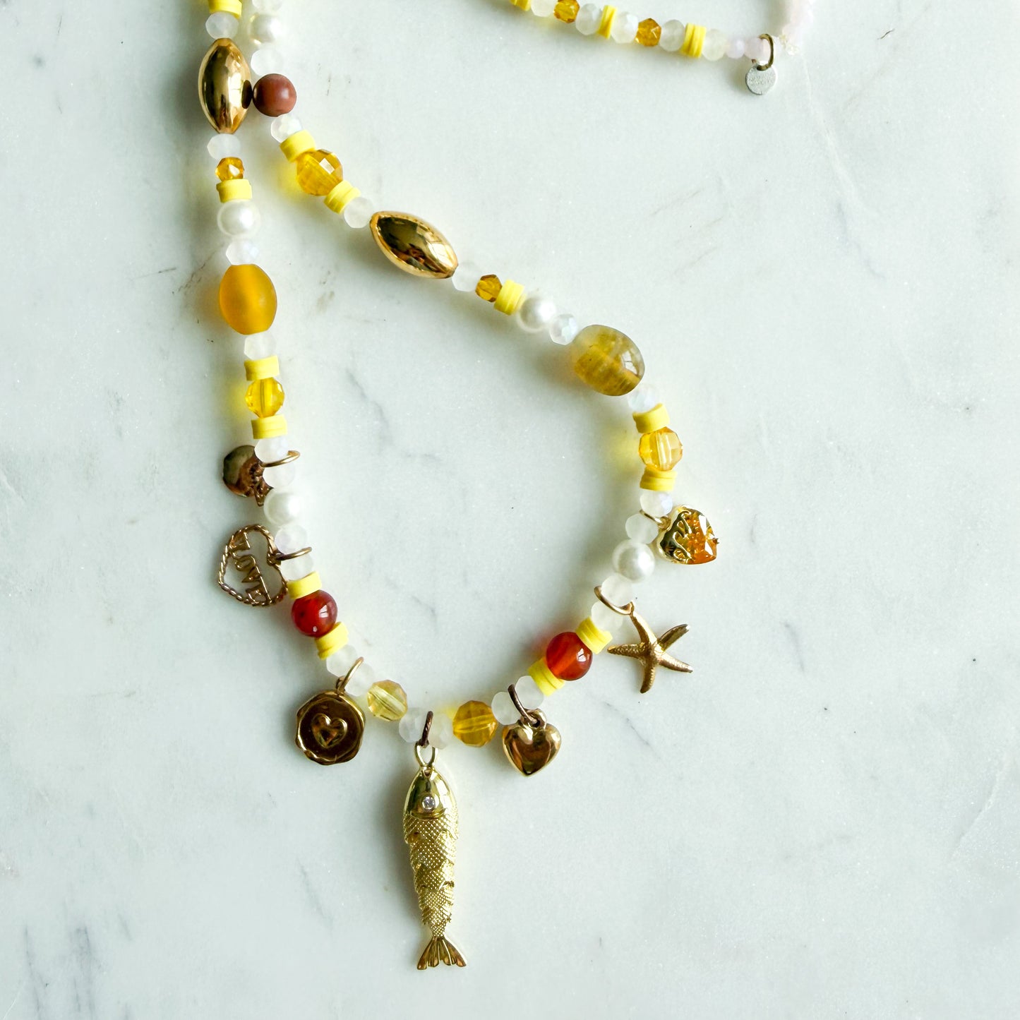 Jeanie Fish Heart Carnelian Semi-Precious Stone Charm Necklace