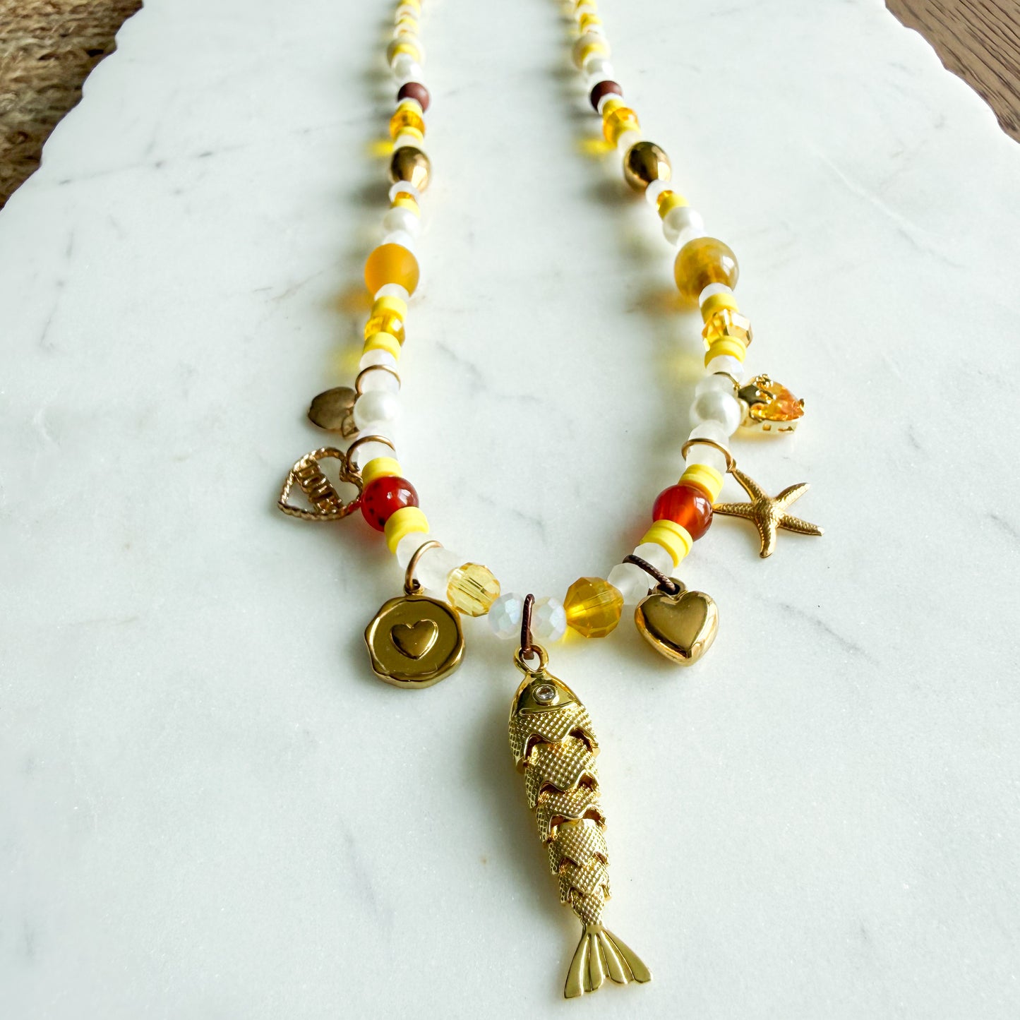 Jeanie Fish Heart Carnelian Semi-Precious Stone Charm Necklace