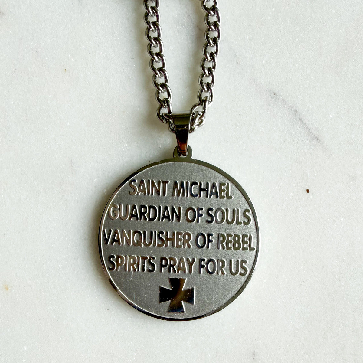 St. Michael Protect Us Stainless Steel Coin Charm Prayer Necklace