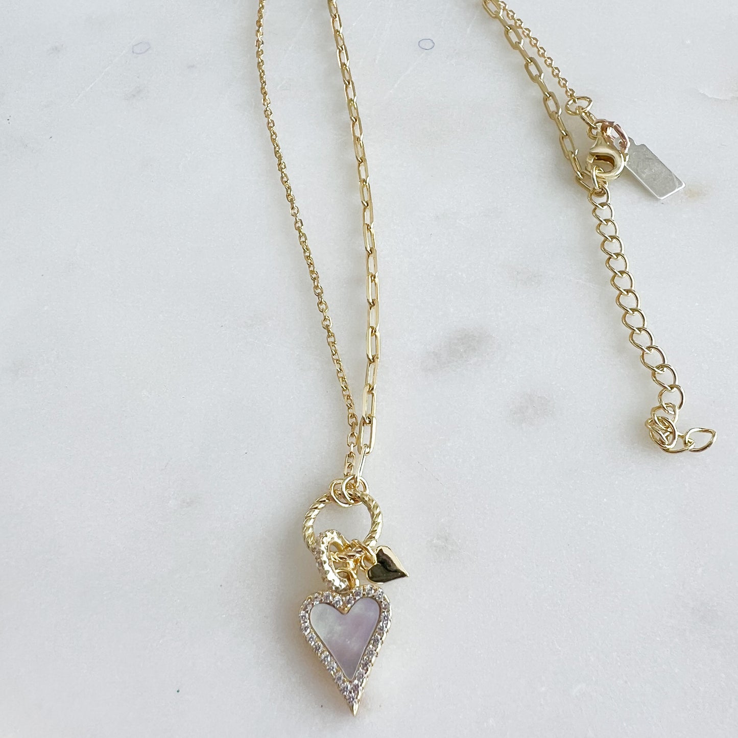 Harbor Long Mother of Pearl Pave Crystal Double Charm Necklace