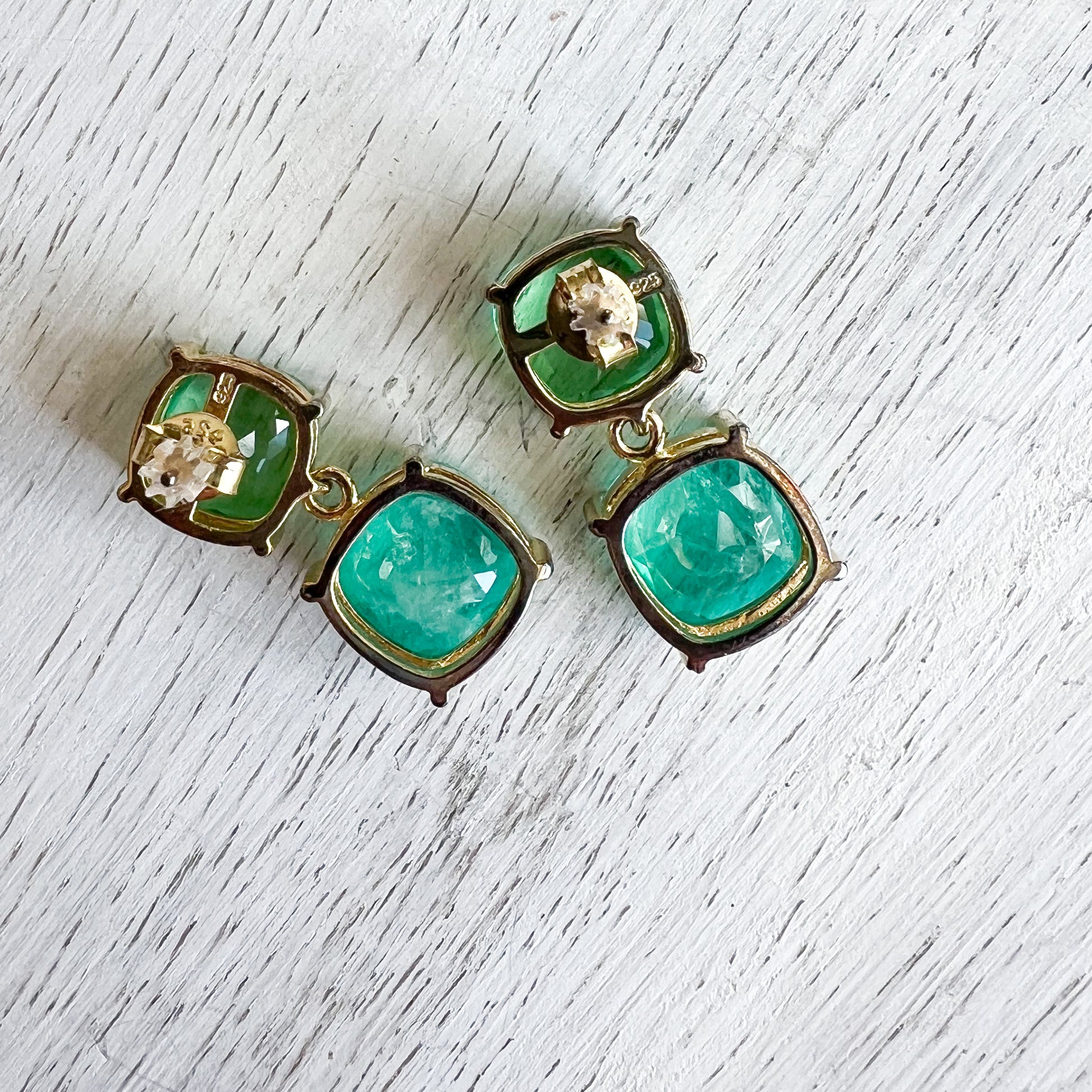 Pine Crystal Amazonite Gold 925 Statement Earrings