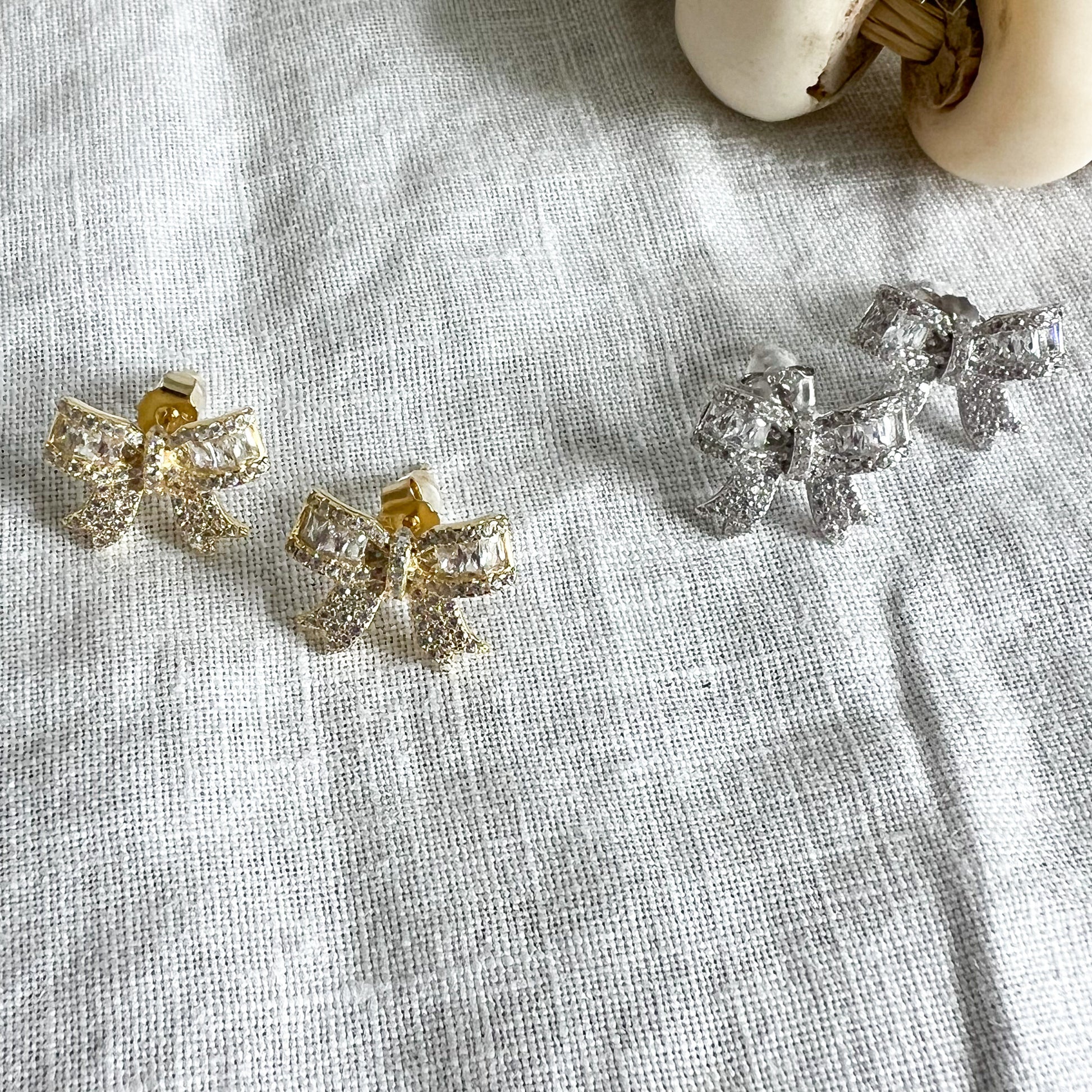 Belle Bow Baguette Crystal Stud Earrings