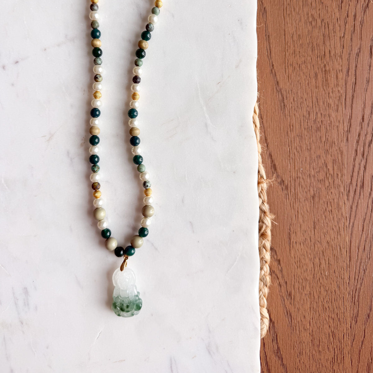 Guardian Semi-Precious Vintage Jade Buddha Pendent Necklace - BelleStyle