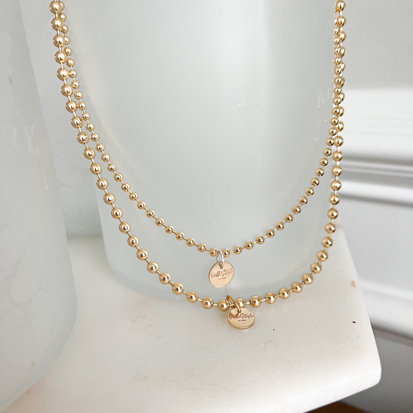 Logo Ball Chain Gold Necklace - BelleStyle