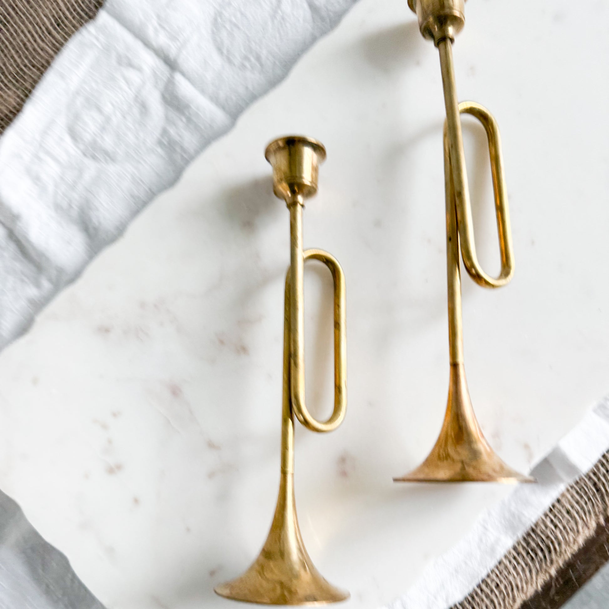 BelleStyle Vintage Brass Trumpet Candle Holders Set of 2