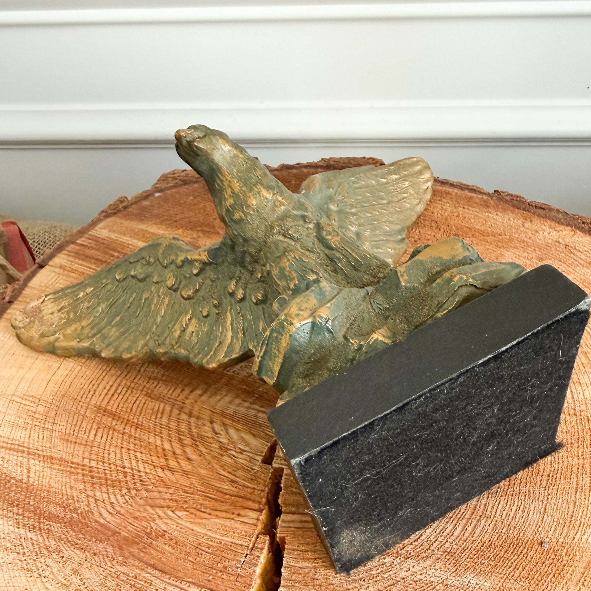 Washington Antique Flying Eagle MCM Rustic Folk Art Carved Figurine on Stand - BelleStyle