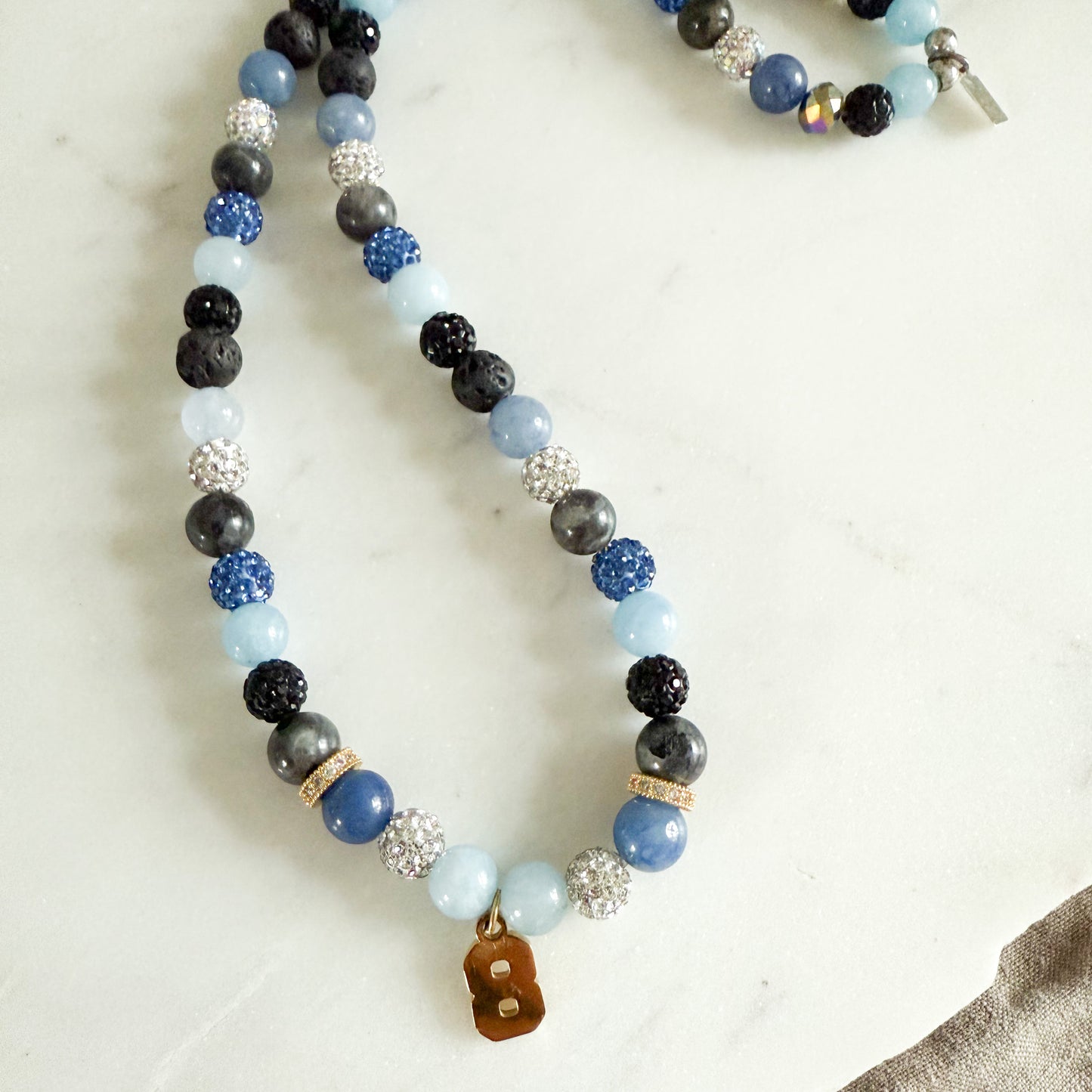 Rugby Custom Gold Number Semi-Precious Stone Necklace - BelleStyle