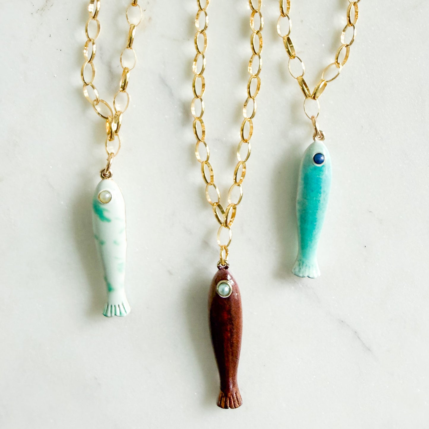 Alessandra Fish Charm 14KTGF Oval Chain Necklace
