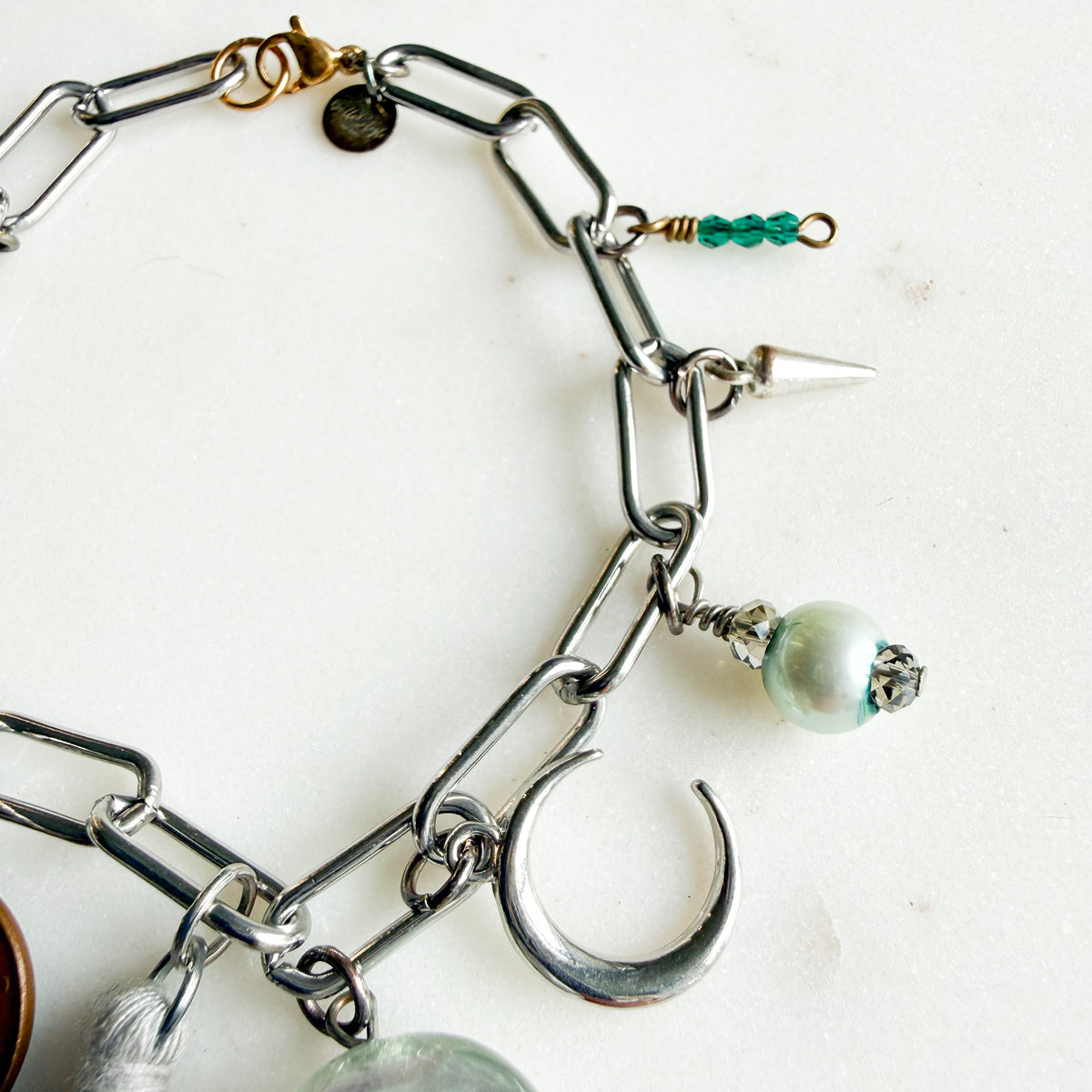 Nottingham Archive Green Jade Vintage Mushroom Charm Bracelet - BelleStyle