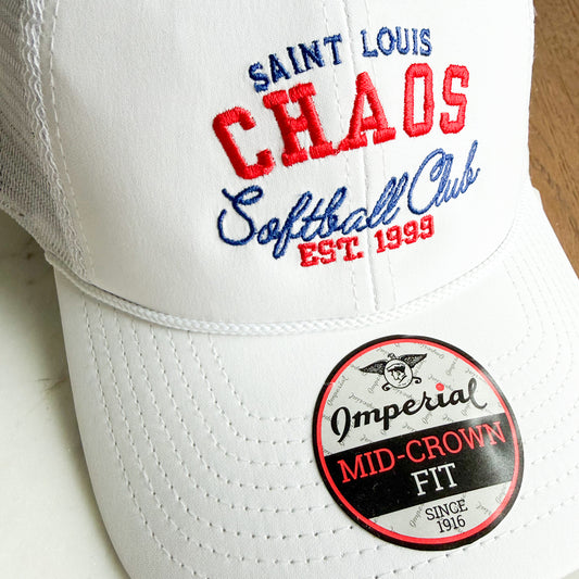 Saint Louis CHAOS Softball Club Est. 1999 Imperial White Trucker Hat