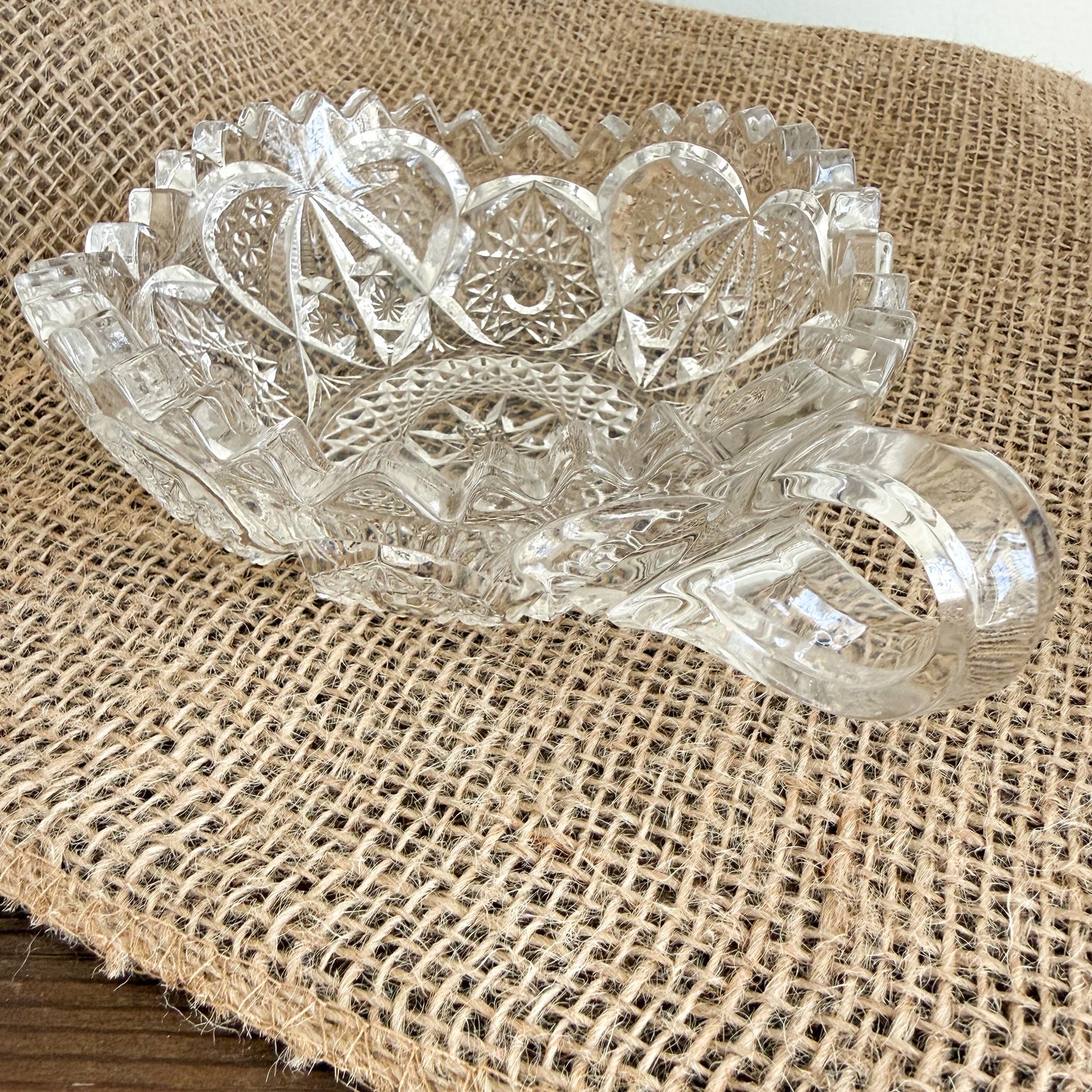 Heart Vintage Crystal Glass Jewelry Bowl With Handle