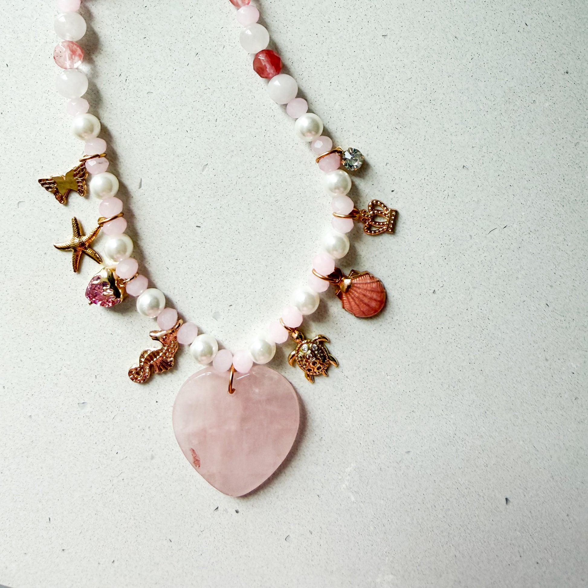 Etta Rose Quartz Heart Charm Semi-Precious Stone Necklace
