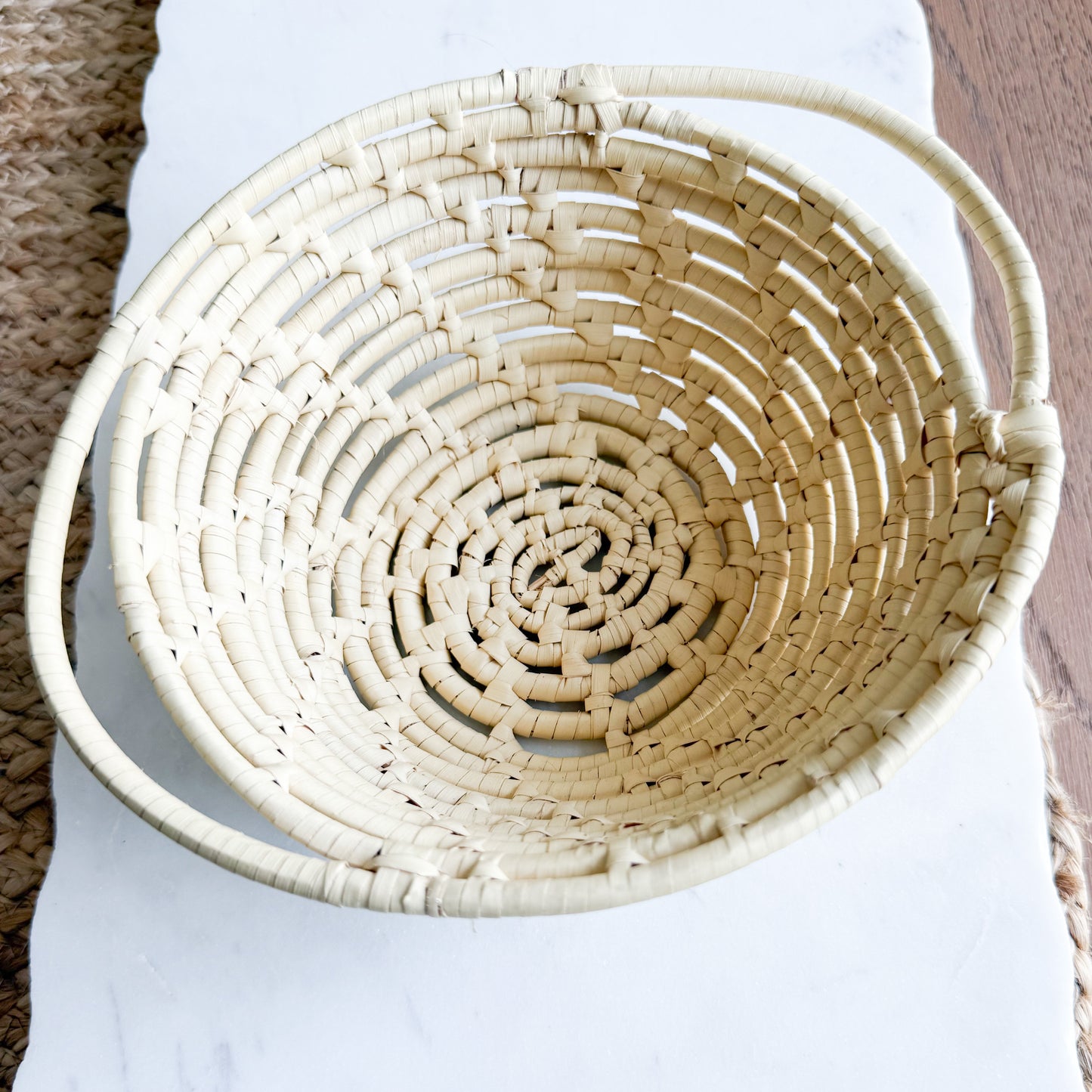 Rosemary Vintage Hand Woven Palm Handle Basket