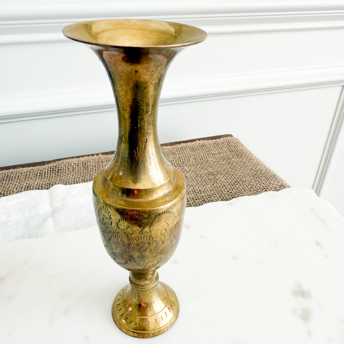 Vintage Etched Brass Vase