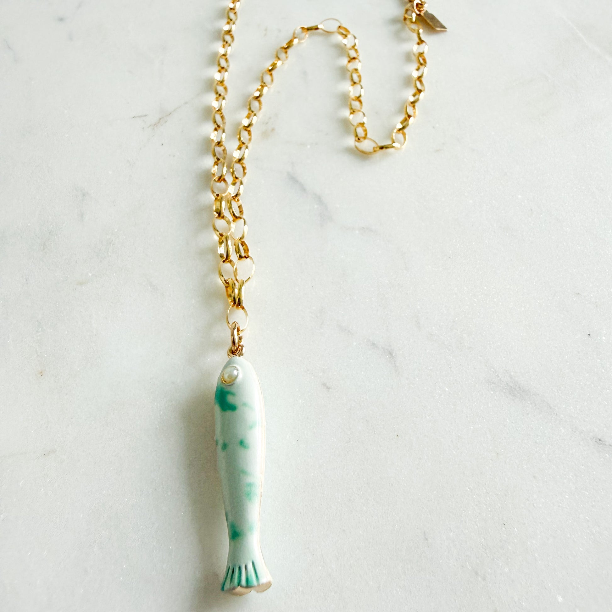 Alessandra Fish Charm 14KTGF Oval Chain Necklace