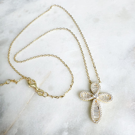 Pave Crystal gold cross necklace