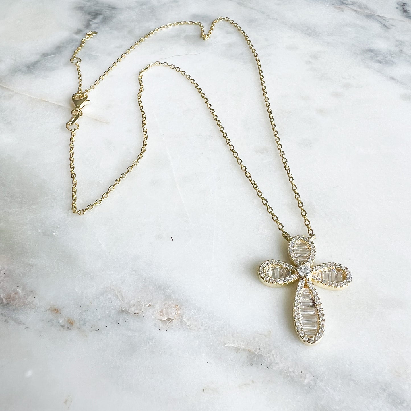 Round Cross Gold 925 Pave Crystal Cubic Zirconia Necklace