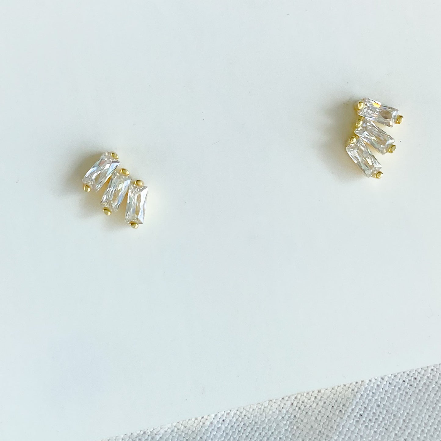 Beverly Glen Stud Earrings - Bellestyle sterling silver gold post everyday baguette crystals
