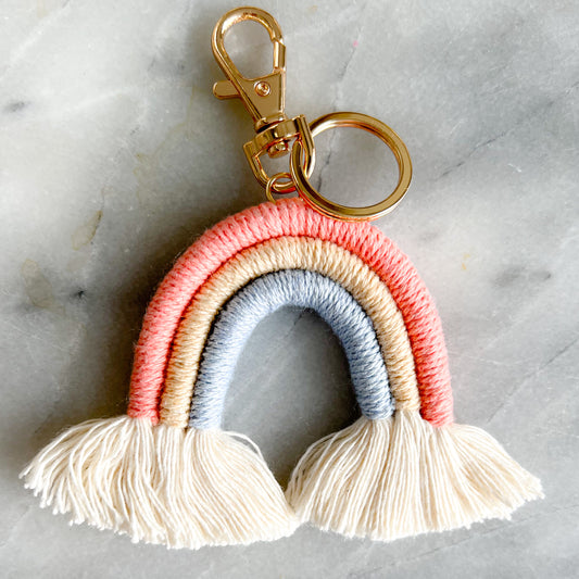 Rainbow Macrame Gold Keychain with Ring - BelleStyle