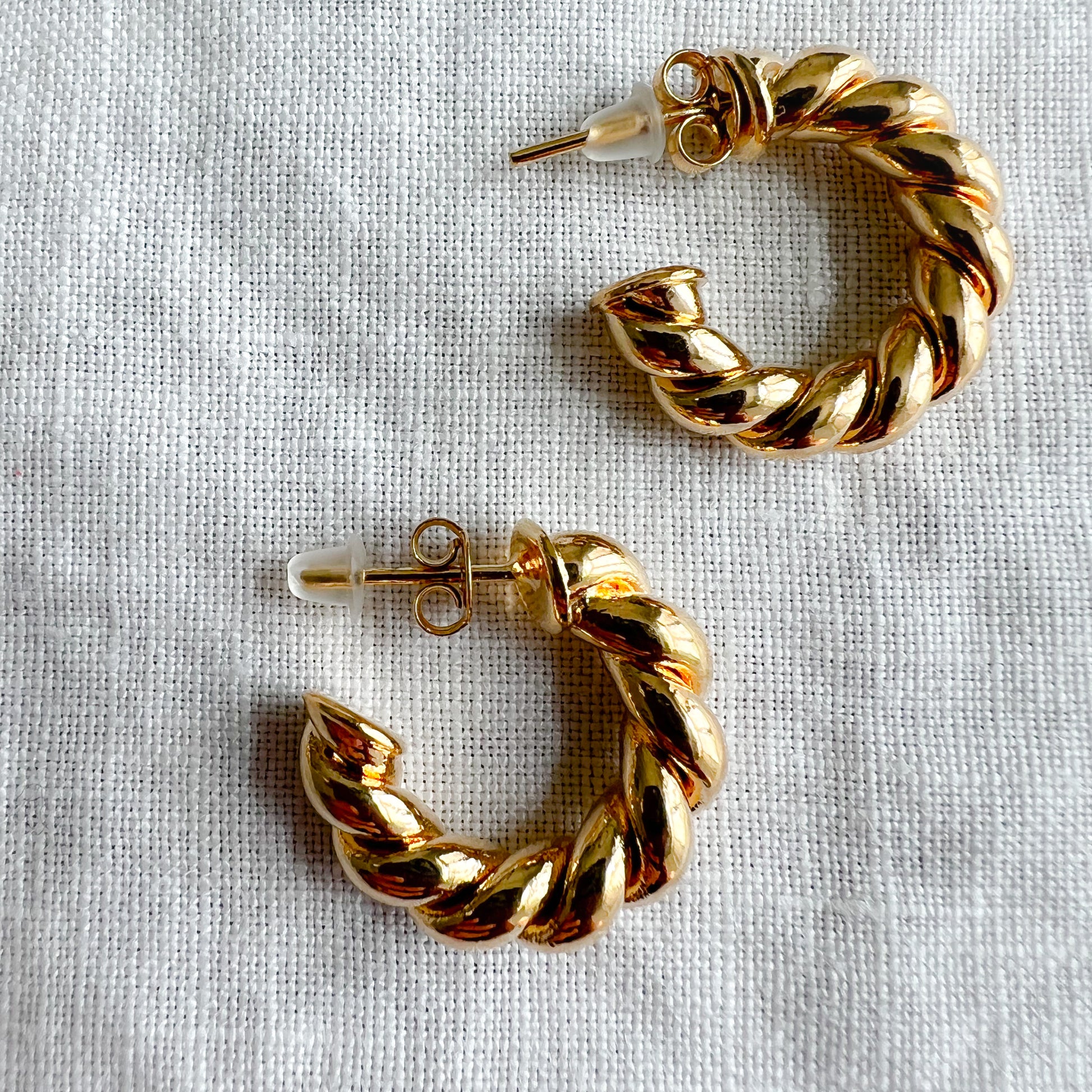 Twist Gold Post Small Hoop Earrings - BelleStyle