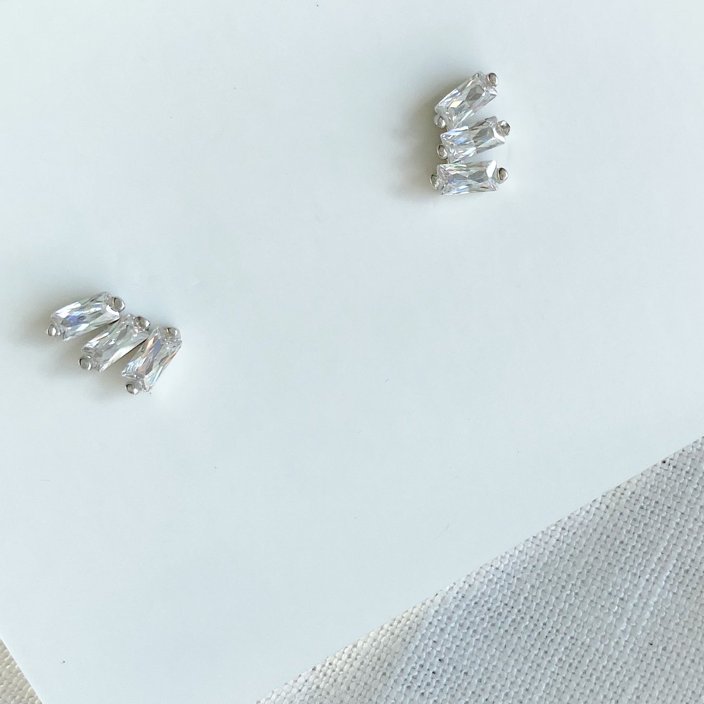 Beverly Glen Stud Earrings - Bellestyle sterling silver gold post everyday baguette crystals