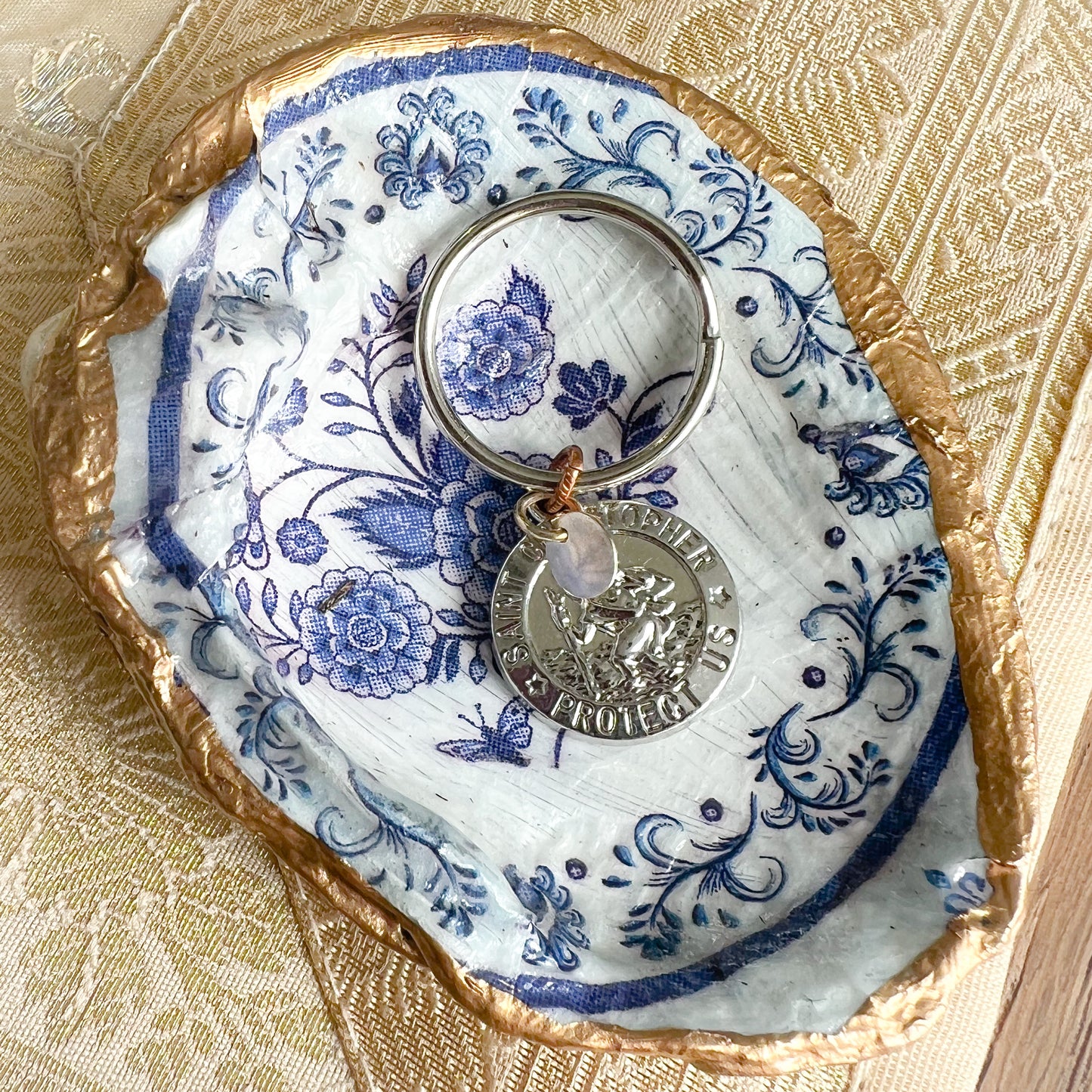 Blue Floral Sustainable Midwest Shell Jewelry Dish - BelleStyle