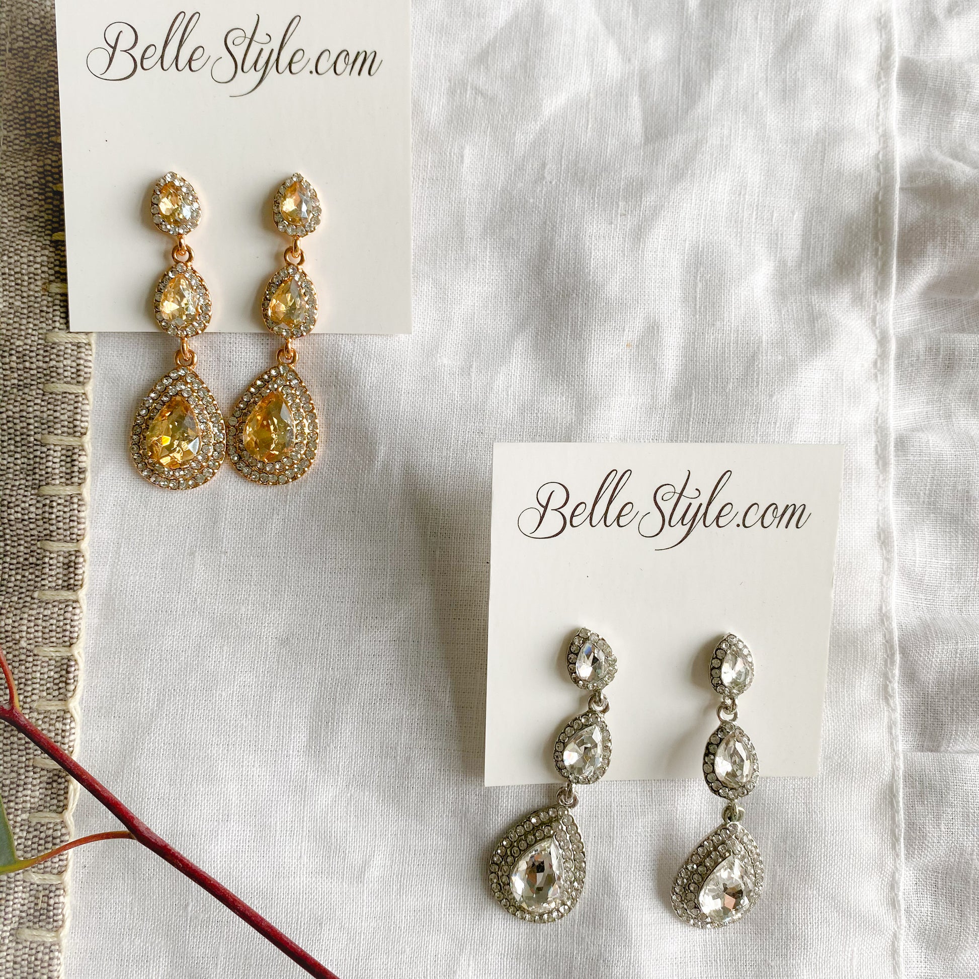 Betty Earrings - BelleStyle - silver gold crystal teardrop post studs