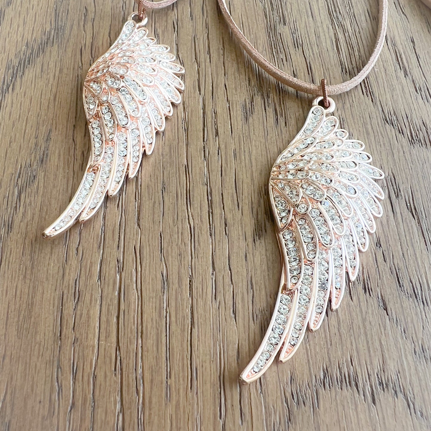Rose Gold Angelwing Suede Necklace - BelleStyle