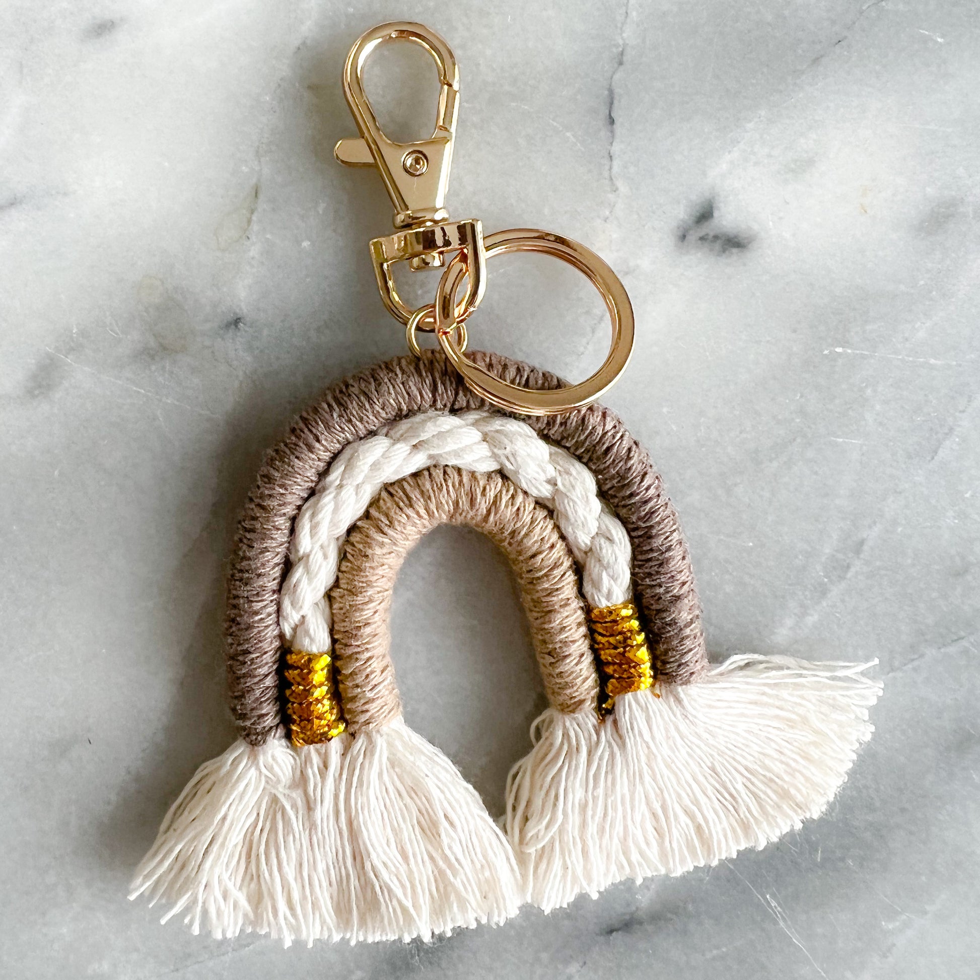 Rainbow Macrame Gold Keychain with Ring - BelleStyle