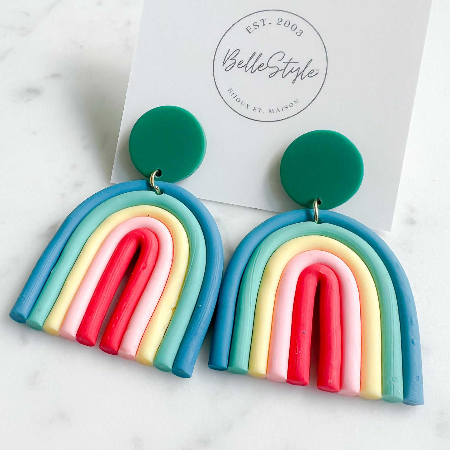Rainbow Post Earrings Blue - BelleStyle