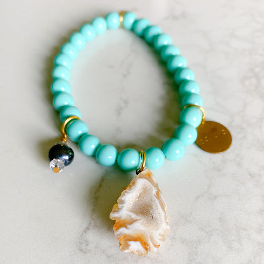 Palm Springs Bracelet - BelleStyle turquoise druzy quartz freshwater pearl