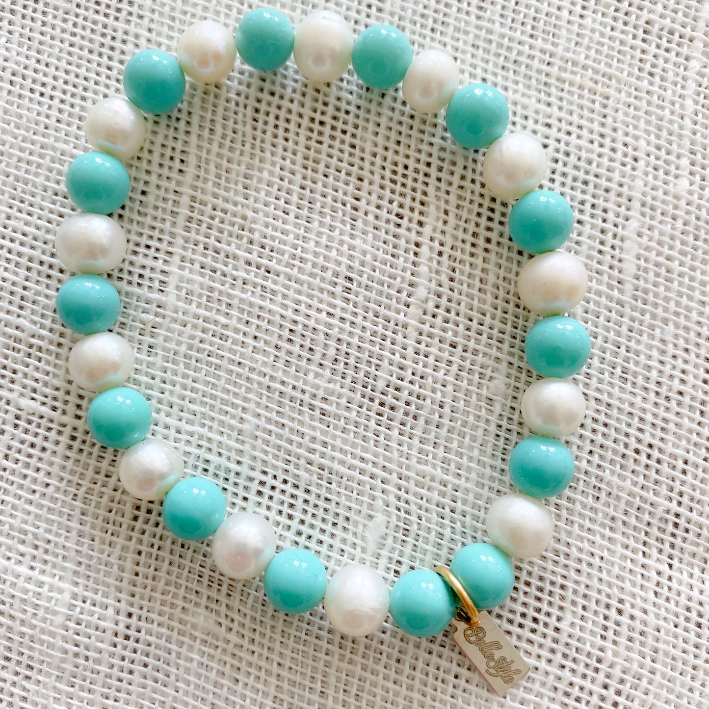 Lotte Freshwater Pearl White Turquoise Bracelet - Bellestyle